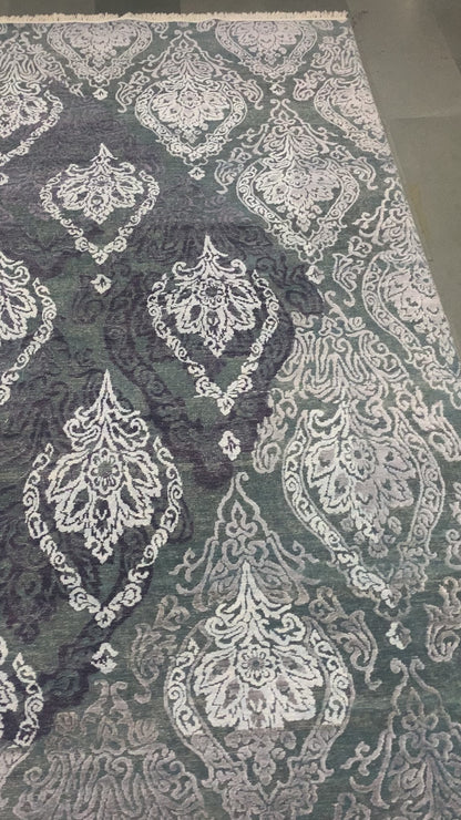 Lantern Damask Grey, Silver and Lavender Transitional Handknotted 7.10x9.11Ft 237x301Cms Area Rug