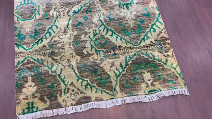 Ivory and Brown, Sari Silk and Wool Regular Modern Handknotted 4.0x6.1Ft 122x185Cms Area Rug