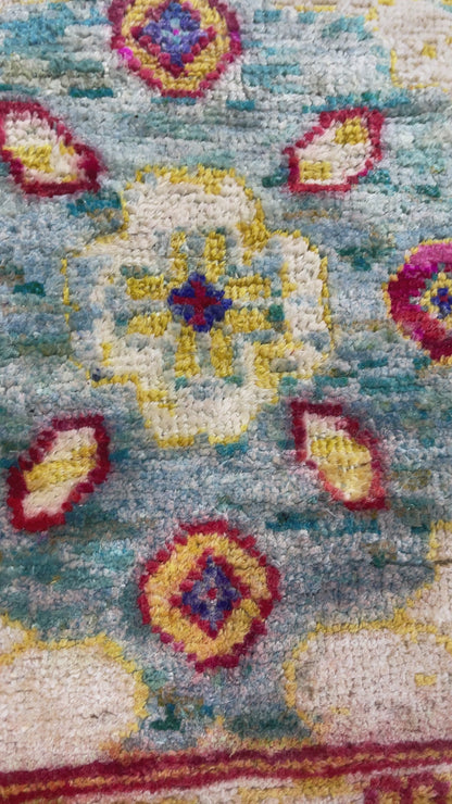 Beige and Pink Blended Silk and Sari Silk Wool Erased Oushak Traditional Handknotted 8.11x12.2ft 273x370Cms Area Rug