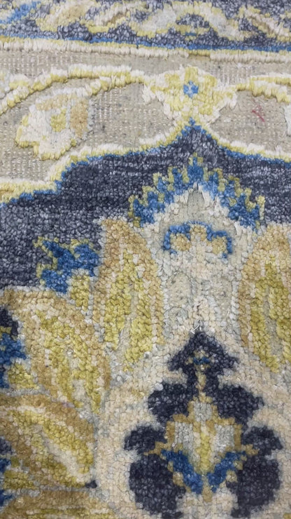 Navy Blue and Gold Silk and Wool Oxidized Persian Traditional Handknotted 9.0x12.5ft 274x377Cms Area Rug