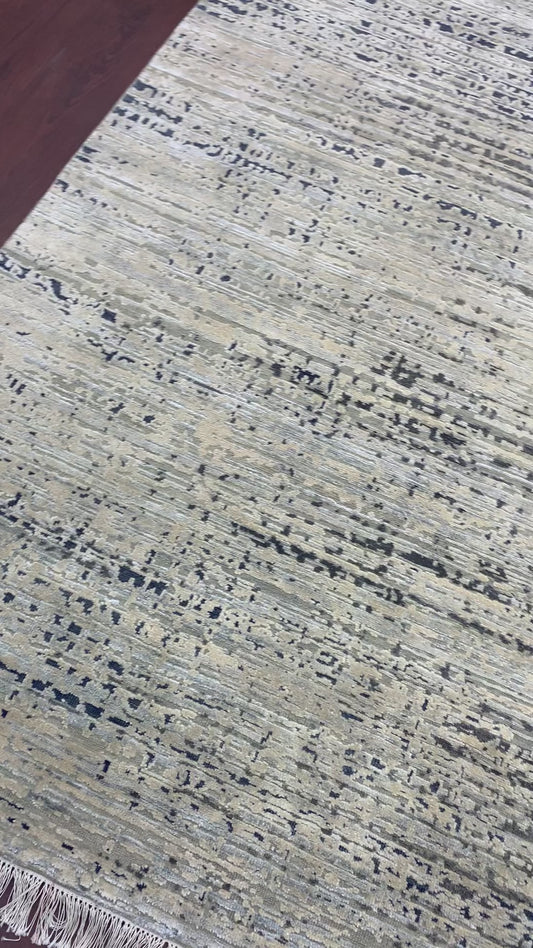 Ivory Blue, Silk Wool Modern Handknotted 8.10x12.0Ft 269x367Cms Area Rug