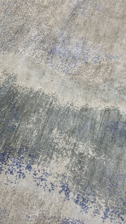 Grey Blue, Blended Silk Wool Oxidized Modern Abstract Handknotted 7.10x10.1ft 239x307Cms Area Rug