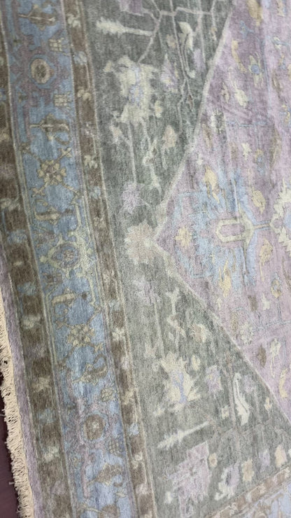 Lavender, Blue 100% Mohair Goat Wool Traditional Tebriz Area Rug 10.3x13.2ft 311x400Cms