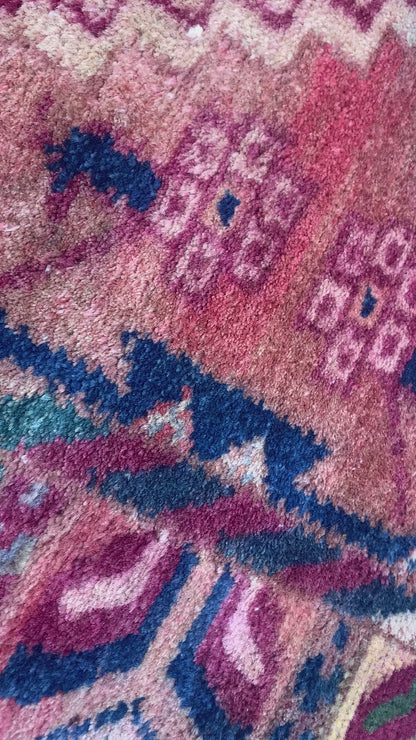 Red and Blue, Pure Wool Antique Khotan Handknotted 5.1x10.3Ft 156x302Cms Area Rug