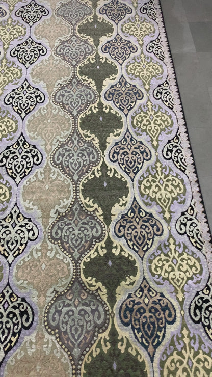 Wazir Ivory, Black, Green and Blue Transitional Damask Handknotted 8.0x10.0Ft 245x305Cms Area Rug