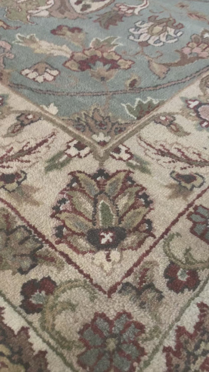 L.Blue and Ivory, Pure Wool Regular Traditional Handknotted 12.2x14.11Ft 370x446Cms Area Rug