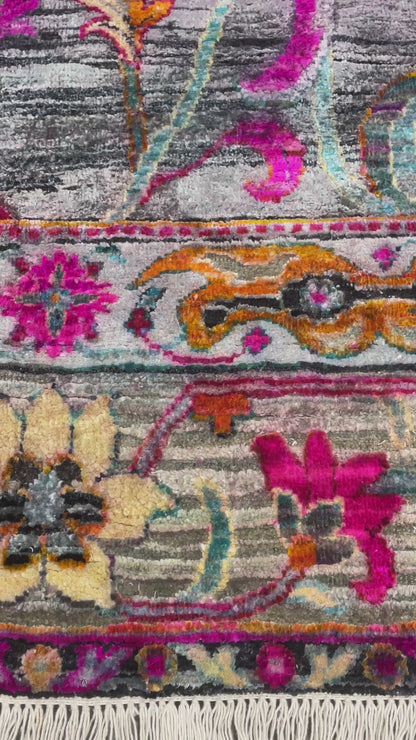 Black and Pink, Sari Silk Transitional Bidzar Handknotted 11.11x15.2ft 363x452Cms Area Rug