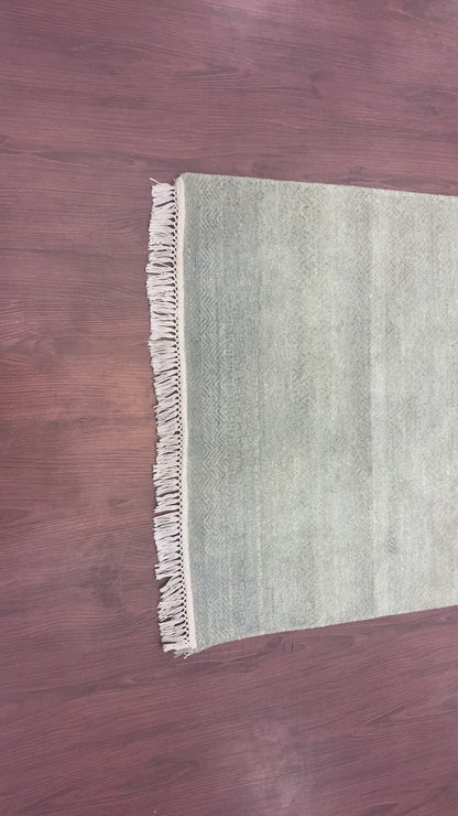 L.Green and Grey, Assorted Silk and Wool Regular Modern Handknotted 2.11x5.3Ft 89x161Cms Area Rug