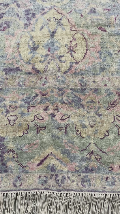 Grey and Lavender Silk Persian Erased Traditional Handknotted 9.3x12.1ft 282x369Cms Area Rug