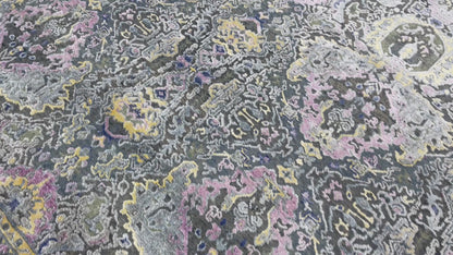 L. Green and Brown, Viscose and Wool Transitional Handknotted 8.8x11.11Ft 275x365Cms Area Rug