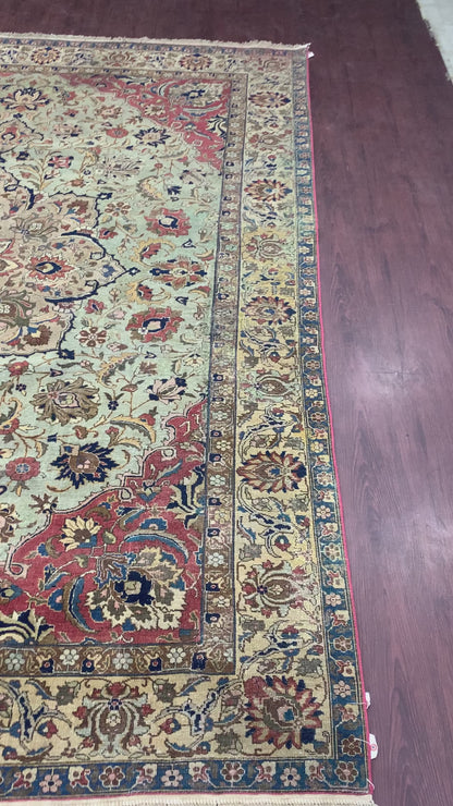 Beige and Red, Pure Wool Antique Khotan Handknotted 7.11x10.8Ft 242x324Cms Area Rug