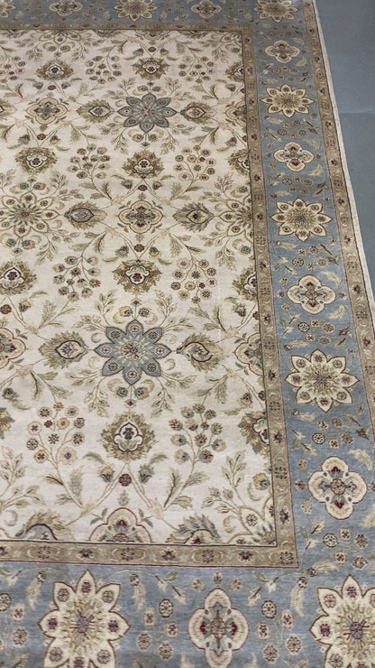 Darbar Ivory, Silver and Camel Traditional Floral Pure Silk Handknotted 8.1x10.2Ft 245x310Cms Area Rug