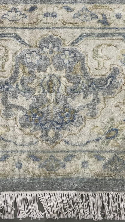 Grey and Blue, Blended Silk Traditional Persian Hunting Handknotted 9.11x14.1ft 302x428Cms Area Rug