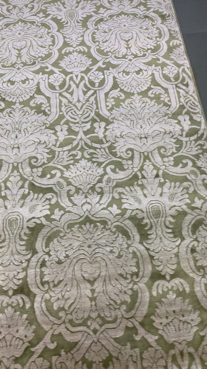 Elegacy Olive Green and Ivory Transitional Damask Handknotted 7.11x10.2Ft 241x309Cms Area Rug