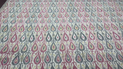 Red and Ivory Pure Silk Transitional Ikat Handknotted 9.8x13.11Ft 294x424Cms Area Rug