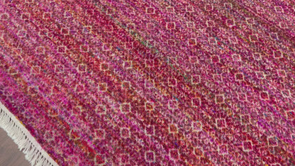 Pink and Red, Sari Silk and Wool Oxidized Modern Handknotted 8.0x10.0Ft 245x305Cms Area Rug