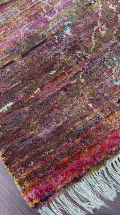 Ivory and Camel Pure Sari Silk Textured Modern Handknotted 5.10x8.10Ft 178x269Cms Area Rug