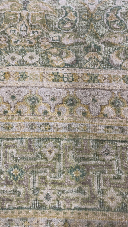 Green and Beige Silk and Wool Oxidized Persian Traditional Handknotted 10.3x14.5ft 311x438Cms Area Rug