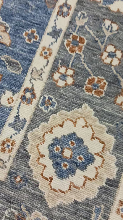 Blue Grey, Pure Wool Transitional Agra Handknotted 9.6x12.3Ft 288x373Cms Area Rug