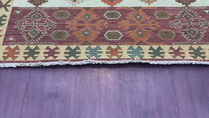 Rust and Multy, Pure Wool Lo-Pile Traditional Soumak Kazak Handknotted 6.1x8.11Ft 186x273Cms Area Rug