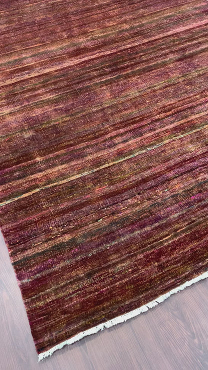 Red and Gold Pure Sari Silk Modern Handknotted 5.11x8.11Ft 181x271Cms Area Rug