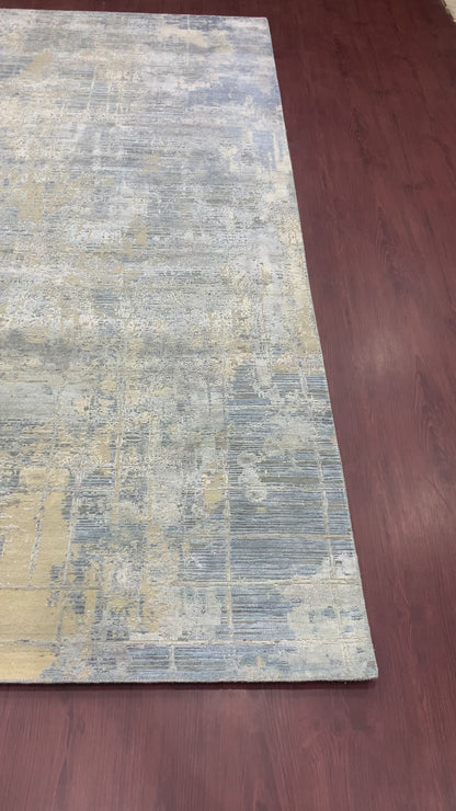 Beige Grey, Silk Wool Oxidized Modern Handknotted 7.11x10.4Ft 242x305Cms Area Rug