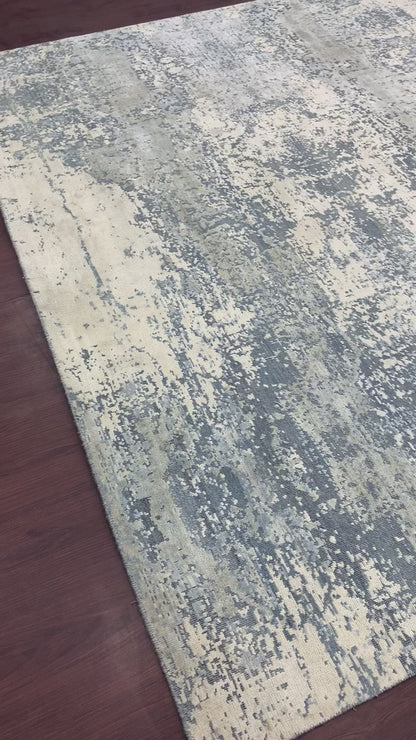 Ivory Grey, Silk Wool Modern Handknotted 7.11x9.8Ft 238x294Cms Area Rug