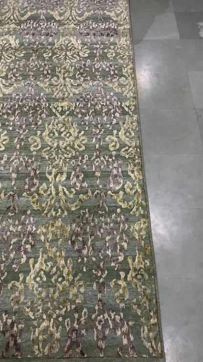 Garden Multy Green and Ivory Transitional Ikat Handknotted 7.10x9.11Ft 249x303Cms Area Rug