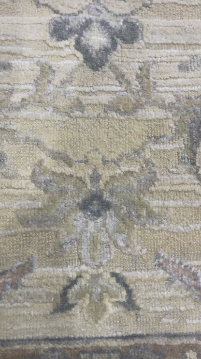 Beige and Ivory, Blended Silk Wool Oxidized  Traditional Hunting Persian Handknotted 10.3x14.5ft 310x440Cms Area Rug