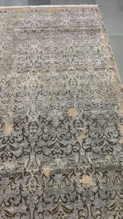 Grey, Camel and Brown Transitional Handknotted 7.11x1.3Ft 240x312Cms Area Rug