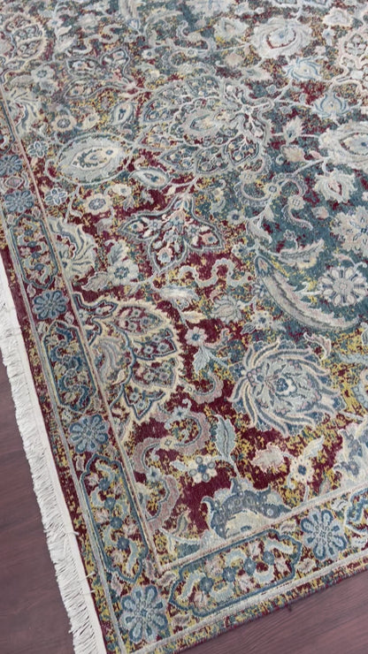 Blue Multy, Silk and Wool Oxidized Traditional Handknotted 9.0x12.0Ft 275x365Cms Area Rug