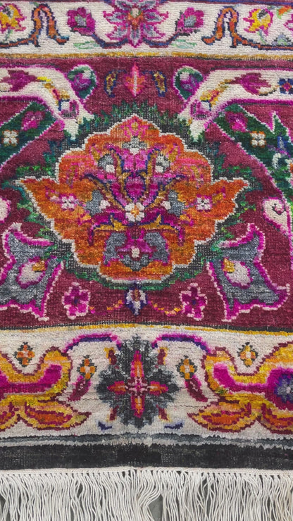 Black and Pink, Pure Silk + Sari Silk Traditional Persian Handknotted 12.0x15.3ft 365x466Cms Area Rug