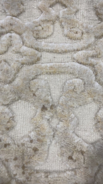 Ivory and Brown Wool Carved Greek Japandi Modern Handknotted 7.11x10.0ft 241x304Cms Area Rug