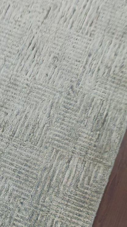 Grey and Silver Silk and Wool Modern Pattern Handknotted Area Rug