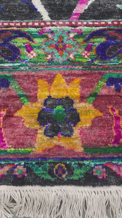 ONE OF A KIND Black and Green, Sari Silk + Silk Wool Oxidized Transitional Bidzar Handknotted 11.11x15.3ft 364x464Cms Area Rug