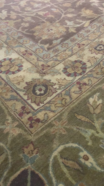 Brown and Gold, Pure Wool Regular Traditional Handknotted 11.11x14.5Ft 365x440Cms Area Rug