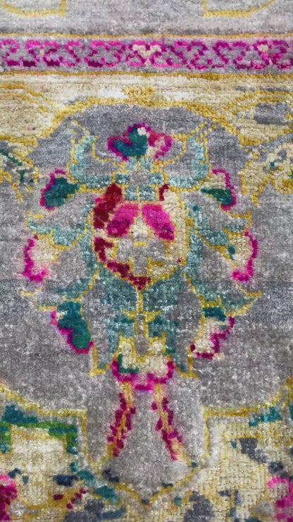 Grey and Gold, Blended Silk and Sari Silk Traditional Persian Handknotted 8.11x11.11ft 271x363Cms Area Rug