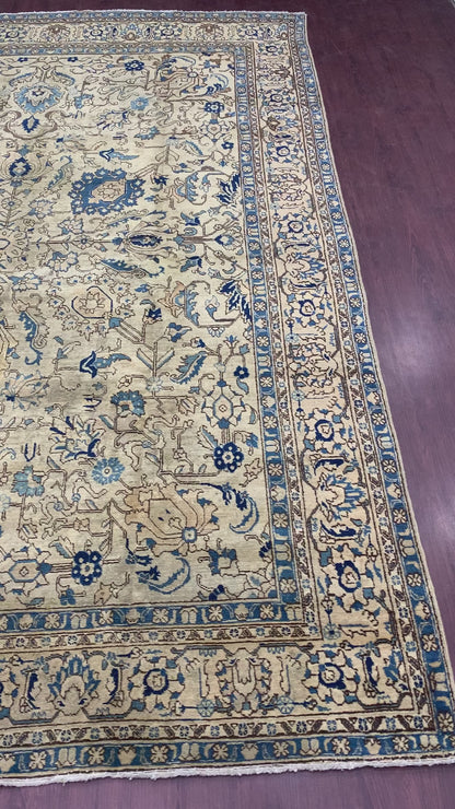 Blue and Camel, Pure Wool Antique Khotan Handknotted 8.0x11.5Ft 244x347Cms Area Rug