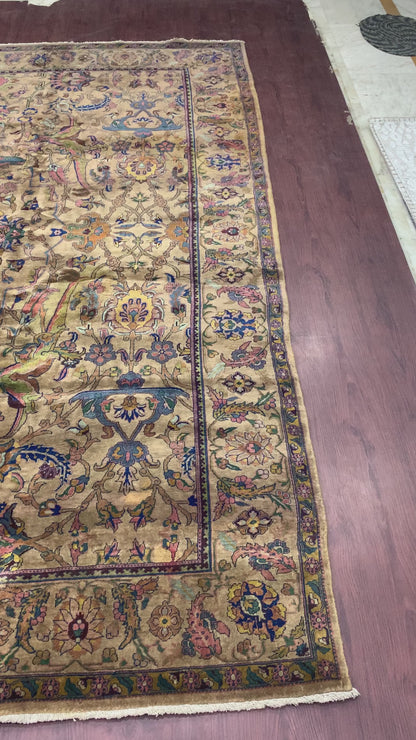 Camel and Blue, Pure Wool Antique Khotan Handknotted 9.11x10.8Ft 321x324Cms Area Rug