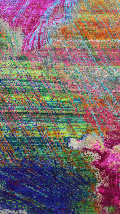 Pink and Multy, Sari Silk and Wool Oxidized Modern Handknotted 11.10x14.11Ft 360x453Cms Area Rug