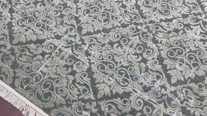 Grey and Silver, Silk and Wool Oxidized Transitional Handknotted 9.0x12.0Ft 275x365Cms Area Rug