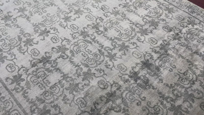 Grey and Grey Pure Silk Handknotted Area Rug 5.11x8.9ft 180x267Cms