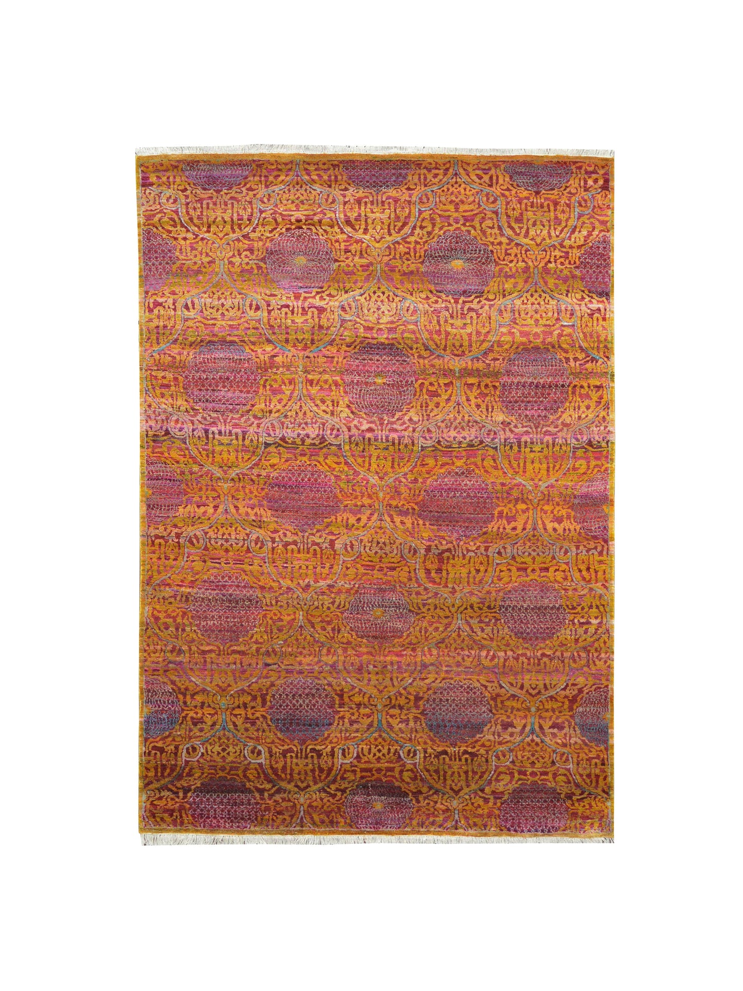 Get trendy with Orange Pink Pure Sari Silk Modern Area Rug 6.0x9.4ft 184x282Cms - Modern Rugs available at Jaipur Oriental Rugs. Grab yours for $4030.00 today!