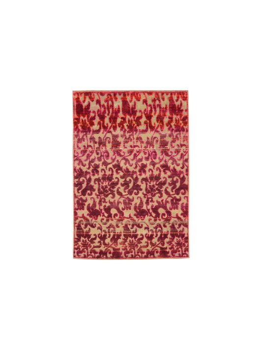 Get trendy with Pink Red Sari Silk Wool Modern Handknotted Area Rug 3.11x5.7Ft 120x168Cms - Modern Rugs available at Jaipur Oriental Rugs. Grab yours for $1315.00 today!