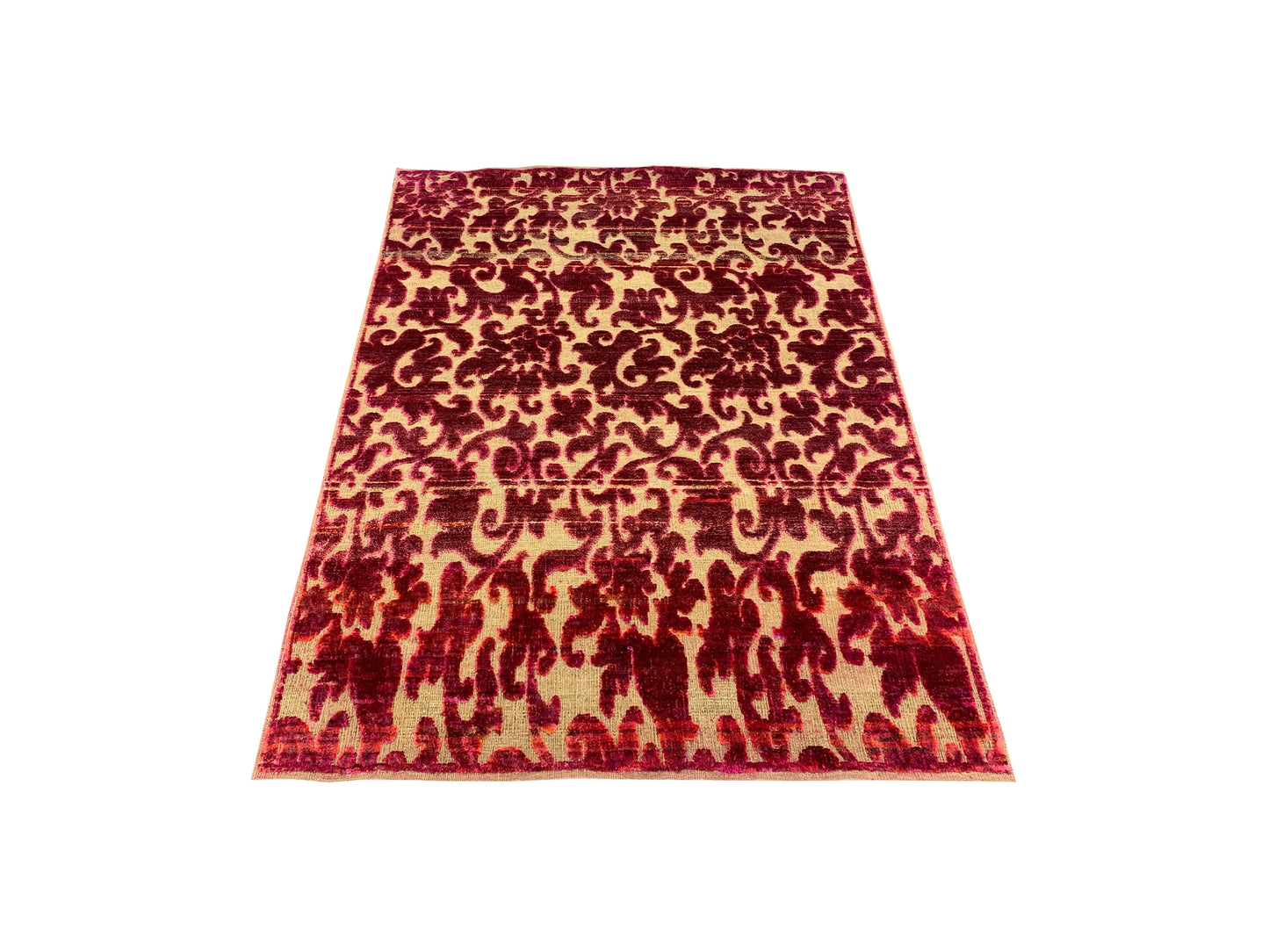 Get trendy with Pink Red Sari Silk Wool Modern Handknotted Area Rug 3.11x5.7Ft 120x168Cms - Modern Rugs available at Jaipur Oriental Rugs. Grab yours for $1315.00 today!