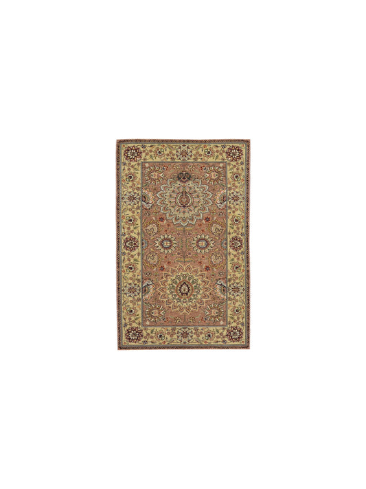 Get trendy with Rust Ivory Pure Wool Traditional Handknotted Area Rug 3.2x4.11ft 96x150Cms - Traditional Rugs available at Jaipur Oriental Rugs. Grab yours for $655.00 today!
