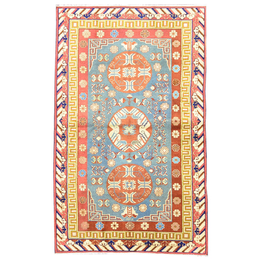 Get trendy with Blue Rust Antique Khotan Handknotted Rug 4.10x8.0ft 149x245cms - Tribal Rugs available at Jaipur Oriental Rugs. Grab yours for $2117.50 today!