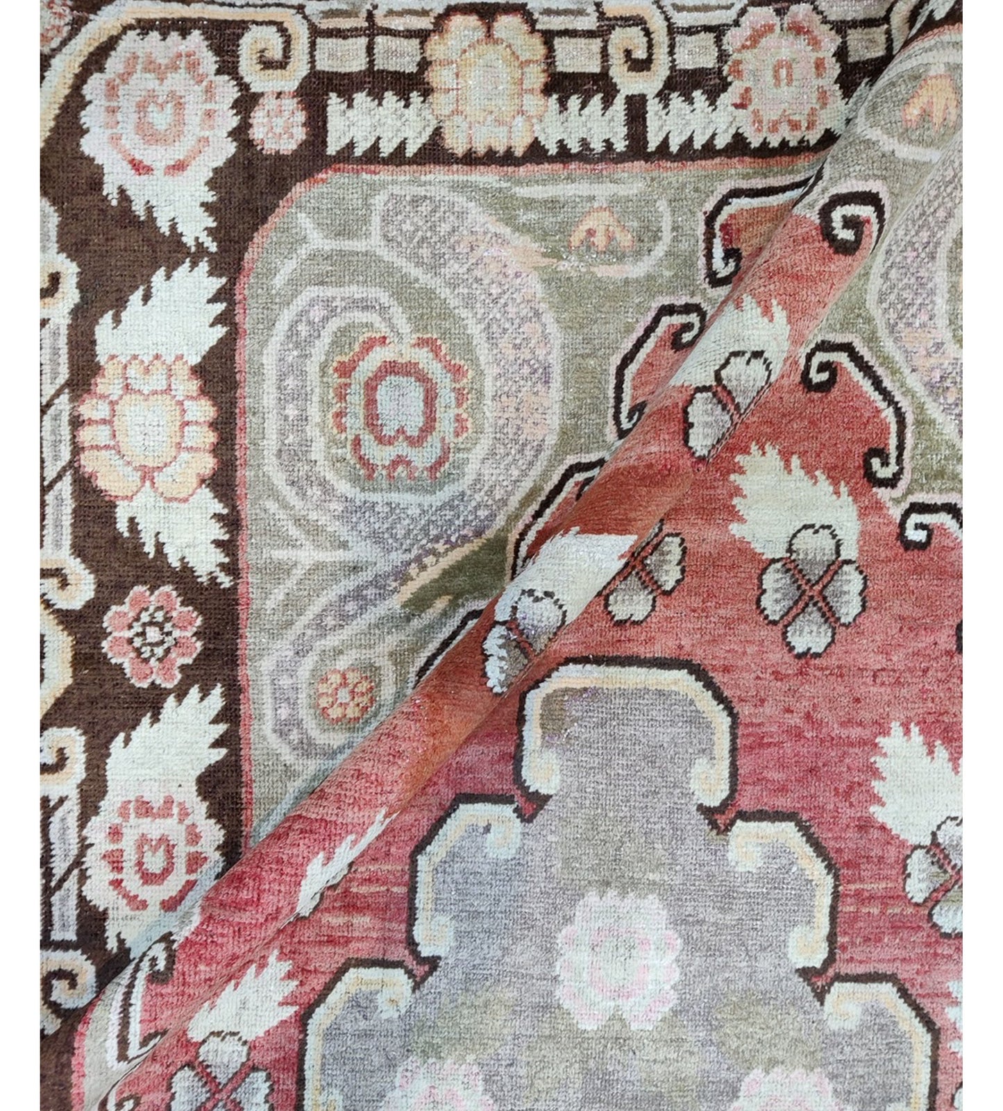 Get trendy with Orange Brown Antique Khotan Handknotted Rug 4.7x7.7ft 138x230cms - Tribal Rugs available at Jaipur Oriental Rugs. Grab yours for $1911.25 today!