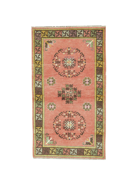 Get trendy with Rust Brown Antique Khotan Handknotted Rug 2.3x4.1ft 59x124cms - Tribal Rugs available at Jaipur Oriental Rugs. Grab yours for $508.75 today!