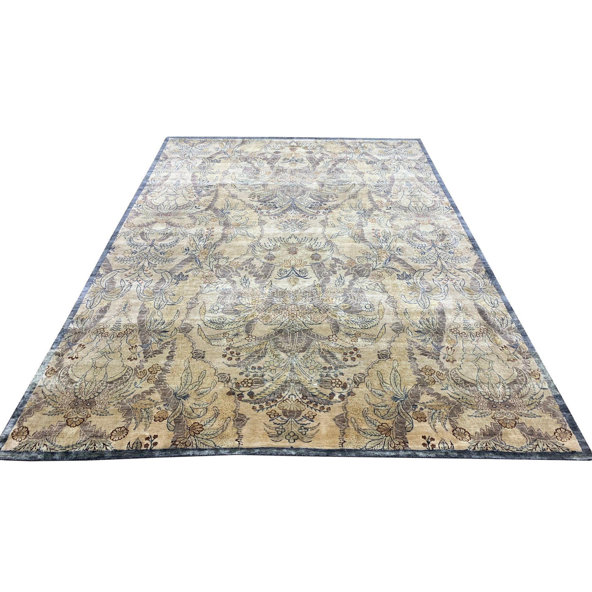 Get trendy with L.Gold and Charcoal Pure Silk Transitional Handknotted Area Rug 8.11x11.11ft 271x367Cms - Contemporary Rugs available at Jaipur Oriental Rugs. Grab yours for $12750.20 today!